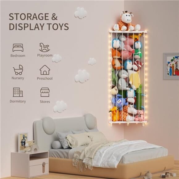 Corner Stuffed Animal Storage Organizer - Kids Stuffed Animals Holder with Light - Picture 6 of 7